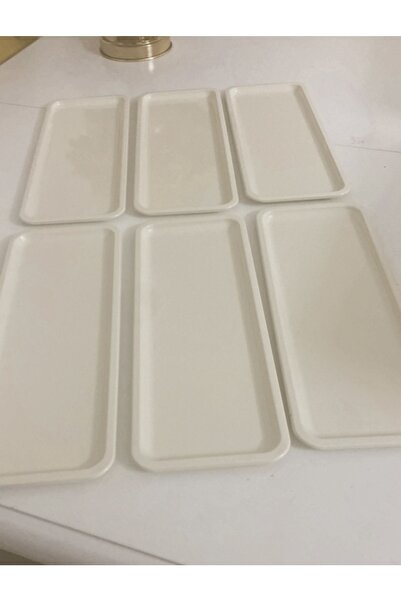 Elzem Metal Krem Renk 6 Lı Dükdörtgen Baton Sunum Tepsisi Lüx