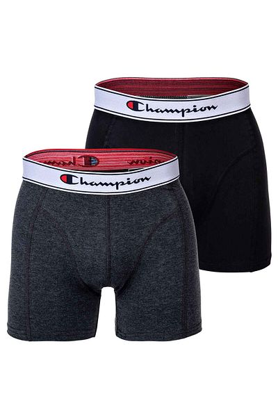 Champion Herren Boxershorts, 2er Pack - Baumwolle, Logobund, einfarbig