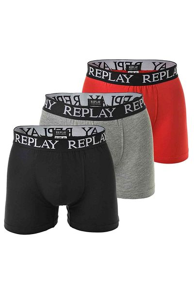 Replay Herren Boxershorts, 3er-Pack – Unterhosen, Baumwolle, Logo, einfarbig