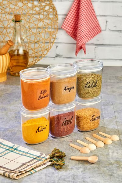 FBZhome Luxury Spice Set with 6 Spoons Mica Jar Storage Container (400 ML SPICE JAR SET)