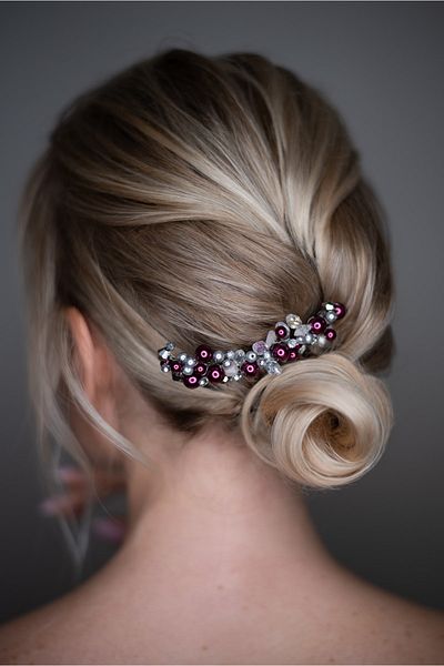 Eva Flore Plum Cream Tones Bridal Engagement Maternity Comb Buckle with Pearls