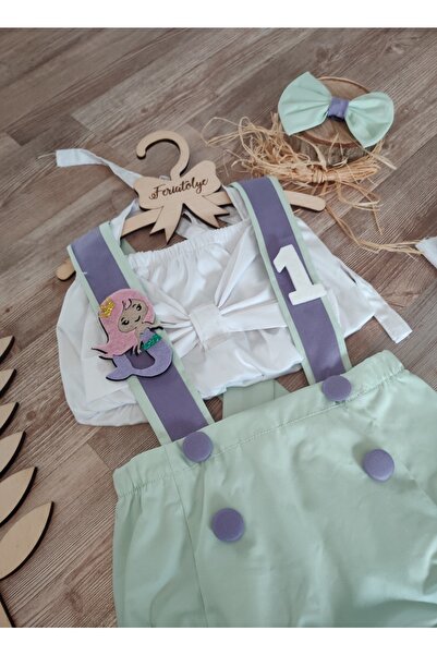 Feriatolye Deniz Kızı Konsepti Kız Bebek Su Yeşili Lila Şeritli Romper Çorap ...