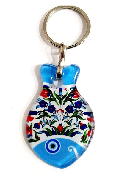 Mixperi Fusion Glass Keychain in Tulip Patterned Fish Shaped Gift Box