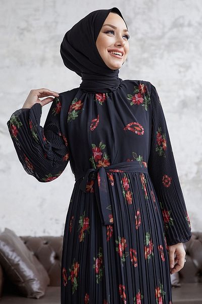 InStyle Amore Floral Chiffon Dress Black