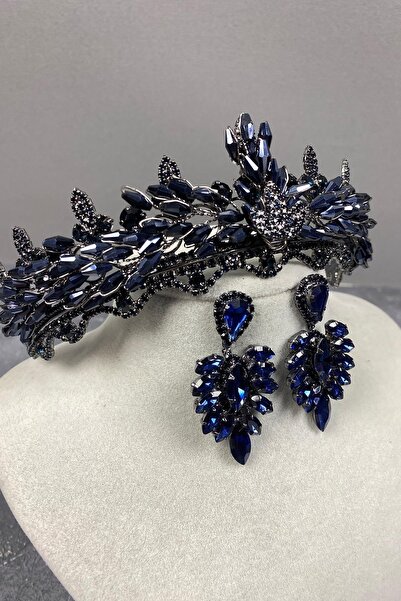 Bride Aksesuar Dünyası Νυφικό σετ νυφικής κορώνας Navy Blue Crystal Marvel Mo...