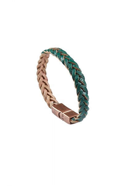 Deriderim Green Brown Genuine Leather Braided Leather Bracelet