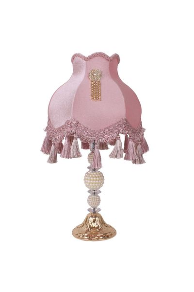 Dekovien Pink Vintage Velvet Lampshade with Brooch Decoration, Model Ab0120