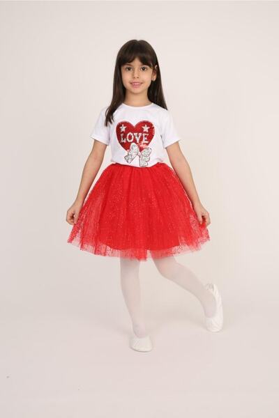 Dıgıl Kids تي شيرت بناتي مطبوع عليه Love، تنورة توتو، ملابس العرض