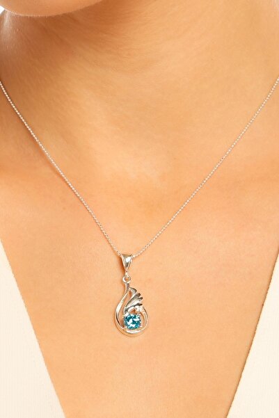 Chavin Topaz Melek Kanadı 0.02 Carat Pırlanta Gümüş Kolye cc84