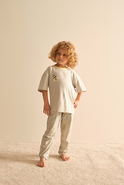 Syah Erkek Çocuk Pamuklu Kısa Kollu Uzun Alt Pijama Takımı