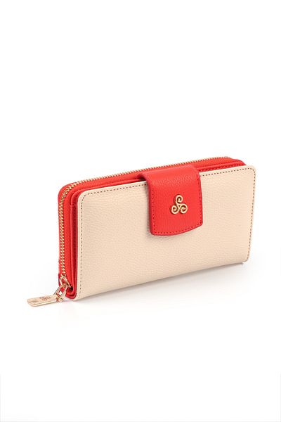 Ysmn Multi-Compartment Women's Wallet & Card Holder with Plenty of Eyelets and Zipper Beige/orange Yc100005srl