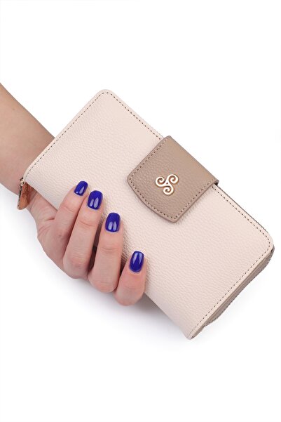 Ysmn Multi-Compartment Women's Wallet & Card Holder with Plenty of Eyelets and Zipper Beige Yc100005srl