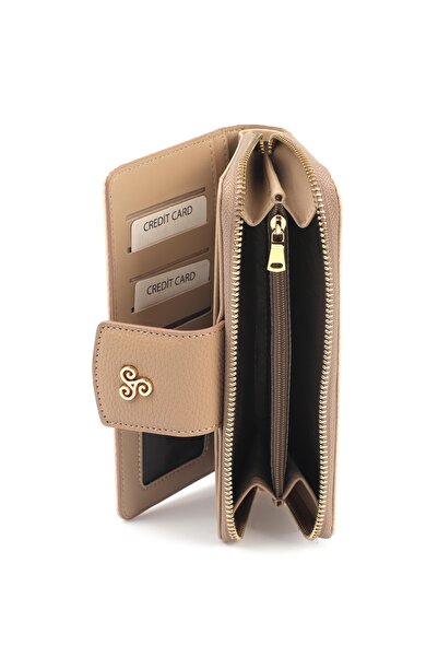 Ysmn Multi-Compartment Women's Wallet & Card Holder with Plenty of Eyelets and Zipper Beige Yc100005srl