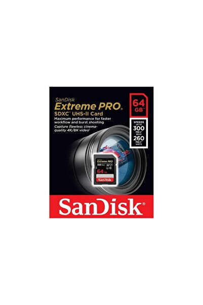 SanDisk Extreme Pro 64gb 300/260mb/s Sdxc UHS-II U3 V90 8k/4k Memory Card Sdsdxdk-064g-gn4ın