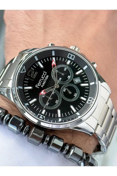 Ferrucci Silver Color Steel Strap Functional Men's Wristwatch Bracelet Gift