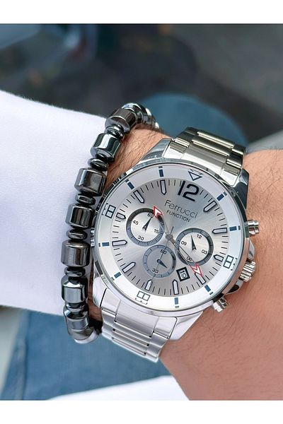 Ferrucci Silver Color Steel Strap Functional Men's Wristwatch Bracelet Gift