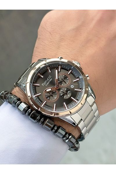 Ferrucci Silver Color Steel Strap Functional Men's Wristwatch Bracelet Gift