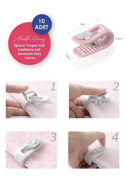 Anadolu Saray Çarşısı 10 Pieces of Needle-Free Quilt Sheet and Curtain Holder Stabilizer Non-Slip Duvet Cover Organizer Clips