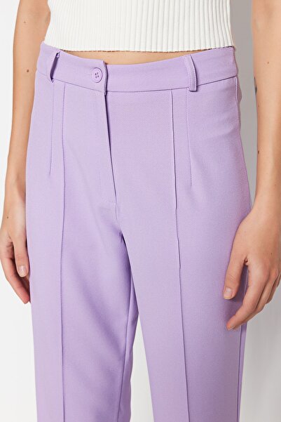 Trendyol Collection Lilac Straight High Waist Ribbed Stitched Woven Trousers TWOSS21PL0093