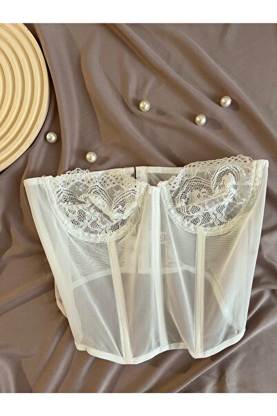 La Soie Lingerie Dantelli Beyaz Tül Büstiyer