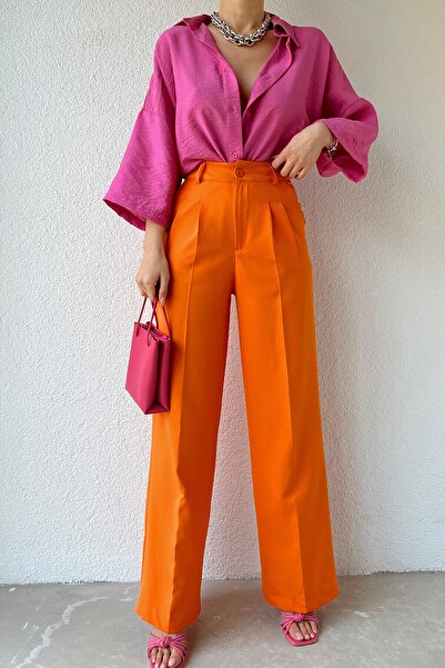 CIQULATA Pile Detay Palazzo Pantolon Turuncu