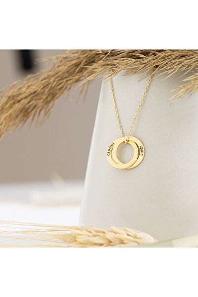 Dkmn Silver Isimli Çift Halkalı Gümüş Kolye - Renk Silver