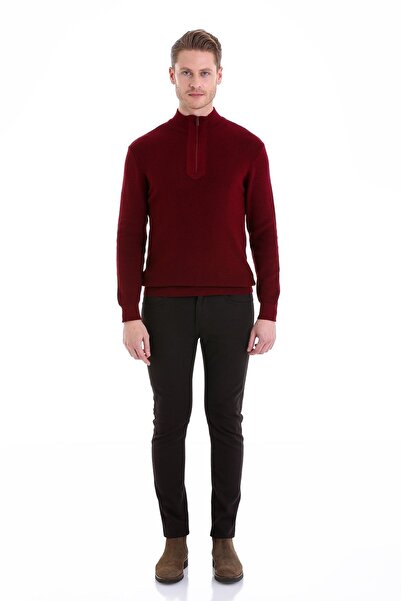Hatemoğlu Bordo Comfort Fit Düz Pamuklu Yarım Balıkçı Yaka Triko Kazak