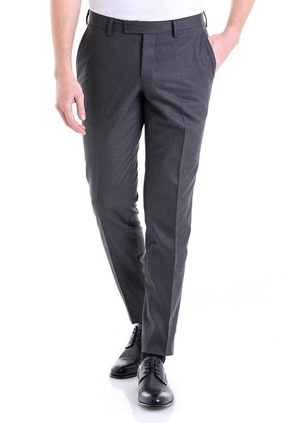Hatemoğlu Γκρι Slim Fit ίσιο φανελένιο παντελόνι τσέπης στο πλάι