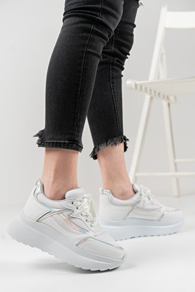 MASSOLE Γυναικεία αθλητικά παπούτσια με λευκή κορδέλα με χοντρή σόλα εξαιρετι...