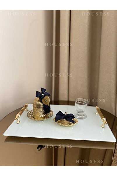 Housess صينية حنة للخطوبة، صينية مستطيلة مزخرفة باللون الأبيض