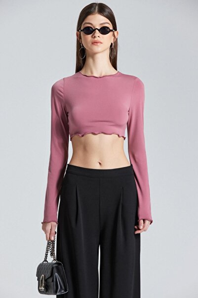 boutiquen 2418 Gül Kurusu Bisiklet Yaka Crop