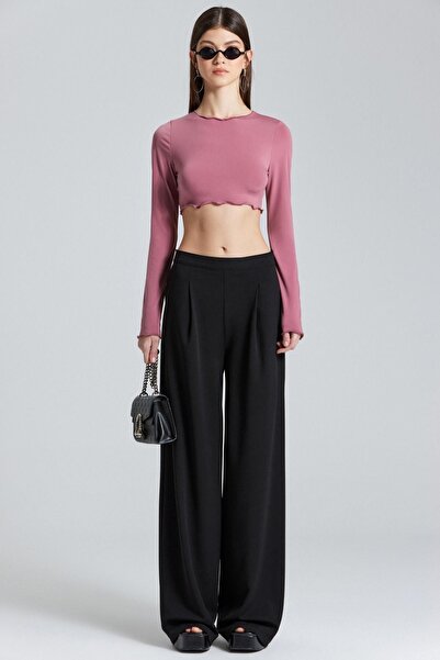 boutiquen 2418 Gül Kurusu Bisiklet Yaka Crop