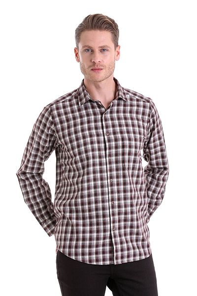 Hatemoğlu Claret Red Classic Fit καρό μακρυμάνικο πουκάμισο με λεπτή λαιμόκοψη