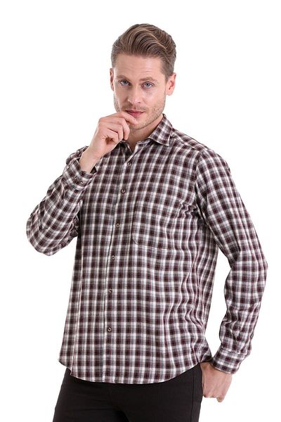 Hatemoğlu Claret Red Classic Fit καρό μακρυμάνικο πουκάμισο με λεπτή λαιμόκοψη