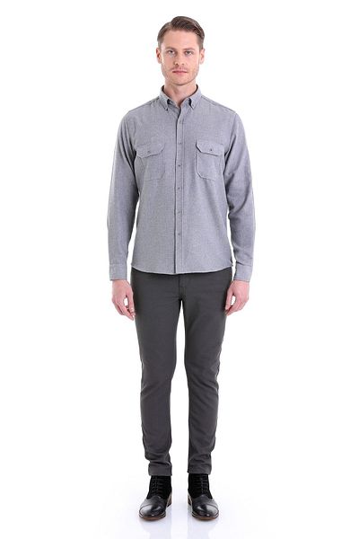 Hatemoğlu Gray Comfort Fit Straight Buttoned Collar Long Sleeve Casual Flannel Shirt