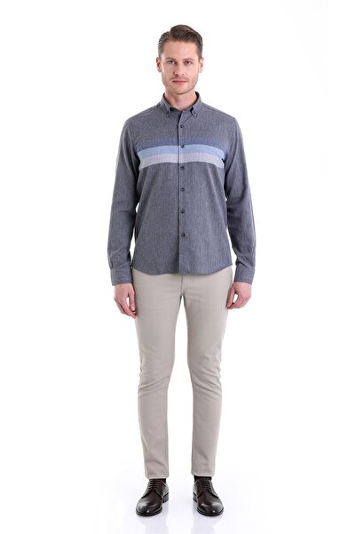 Hatemoğlu Синя сорочка Comfort Fit з прямим коміром на ґудзиках, довгими рукавами та фланелевою підкладкою