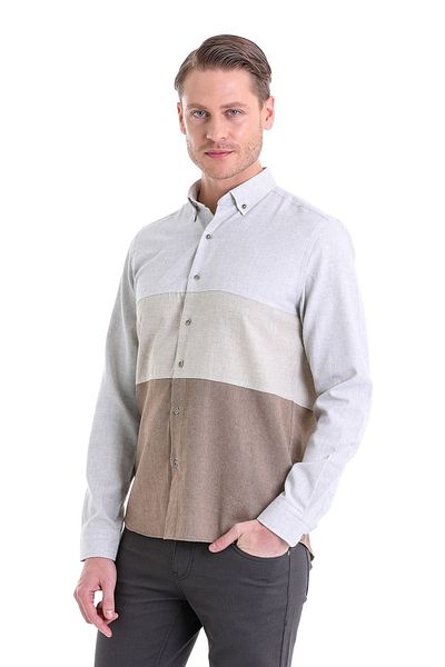 Hatemoğlu Gray Comfort Fit Straight Buttoned Collar Long Sleeve Casual Flannel Shirt