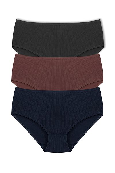 HNX 3-Piece Cotton Ribbed High Waist Large Size Women's Panties