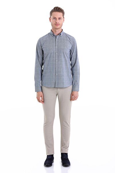 Hatemoğlu Lacivert Comfort Fit Desenli Düğmeli Yaka Uzun Kollu Casual Flanel Gömlek