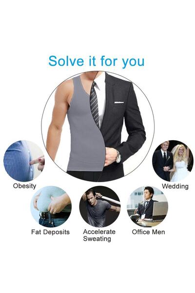 MİSTİRİK Torenova Men's Gray Corset Undershirt - Regional Firming and Slimming