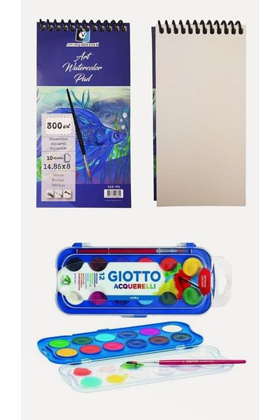 GLANCE Alex Watercolor Block Notebook 14.85x8 Cm 300 Gr Spiral 10 Pages Giotto 12 Colors Ø 23 Mm Watercolor