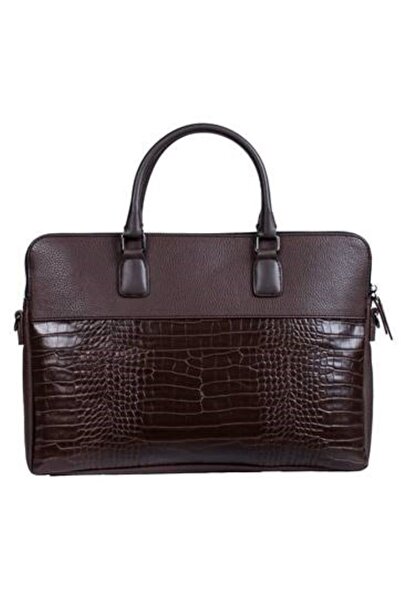 BYZ -243 Crocodile Brown Laptop Briefcase with Shoulder Strap 41x28x5 Cm