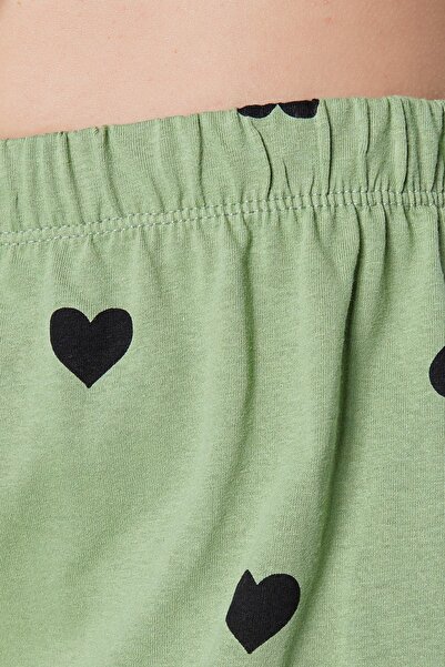 Trendyol Collection Sada pyžama Zelené srdce s bavlněnými šortkami - THMSS21PT0756