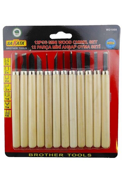 Toptan Bulurum Sakata WD 1008 Wood Carving Set 12 Pieces