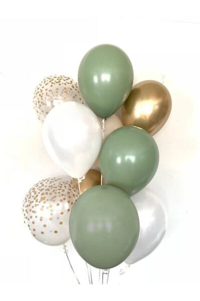 Bkmc Küf Yeşilli Balon Demeti Krom Altın 3 Küf Yeşili + 3 Beyaz + 2 Metalik A...