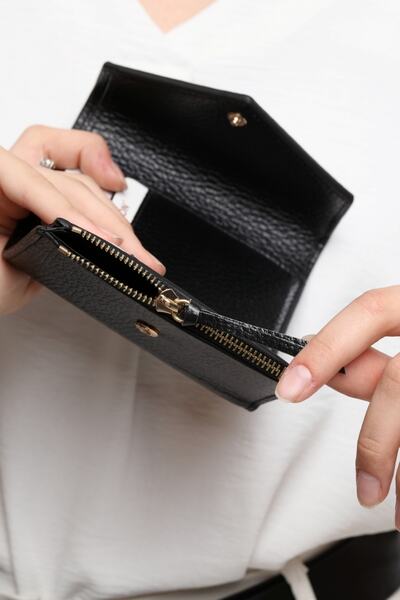 DERKON Genuine Leather Zoe Small Black Women's Wallet