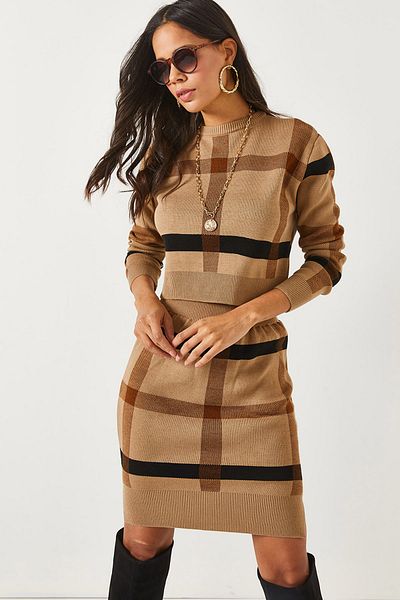 Olalook Keksoberteil, kurzer Pullover, Schlitzrock-Set TKM-19000184