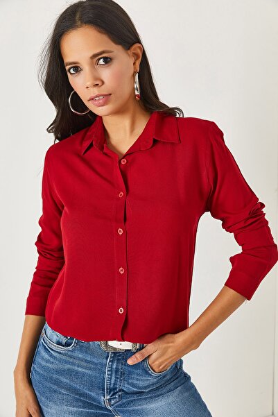 Olalook Bordo Dokuma Viskon Regular Fit Gömlek GML-19000697