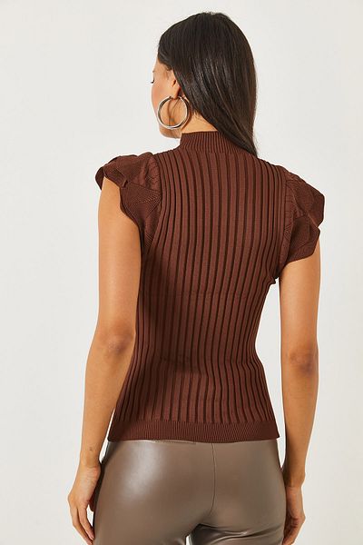 Olalook Dunkelbraune Sommer-Strickbluse mit Schmetterlingsärmeln BLZ-19000886