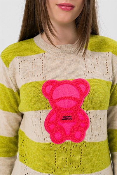 Miss Poem Women's Crew Neck Long Sleeve Winter Stone Knitwear Sweater